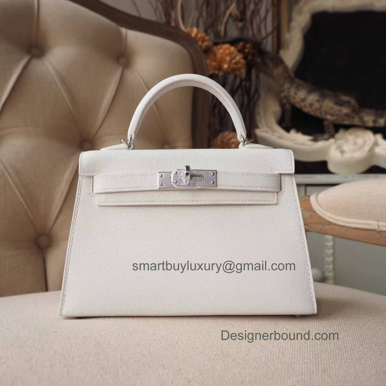 Hermes Mini Kelly II Bag in cc01 Blanc Epsom PHW
